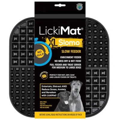 Image of LickiMat Slomo XLarge Dog Food Mat Slow Feeders Lick for Boredom &amp; Anxiety Relief Dogs Perfect Food, All Treats or Peanut Butter Fun Alternative to a Feeder Bowl Black
