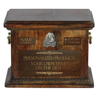 Image of Art Dog Personalized Pet Memorial Urn Handmade Cold Cast Bronze Portrait on Birch Base Cremation Box Custom Engraving 8,3x11,4x8,7 Deutsche Dogge cropped