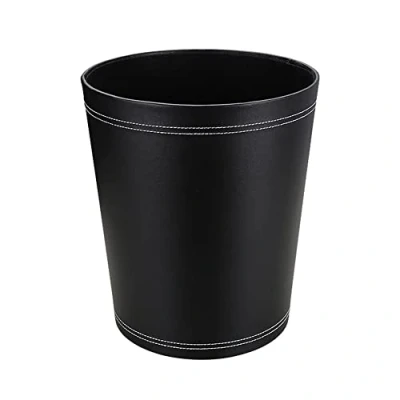 Image of KINGFOM™ Classic Leather Waste Bin, Creative Paper Basket, Storage Bin for Office, Home and High Class Hotel (Black)