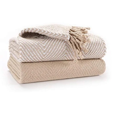 Image of EHC Luxury Throws for Sofa Cover Couch Blanket Pack of 2, Beige Throw 125x150cm
