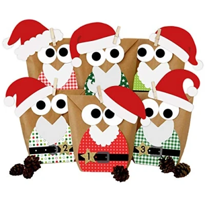 Image of DIY Advent calendar for you to craft yourself Festive owls Christmas 2018 red Santa set