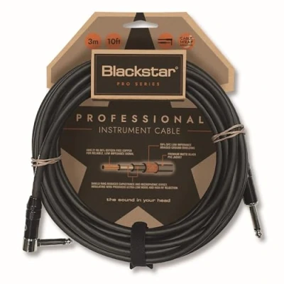 Image of Blackstar Pro Series 3 m (10 ft) instrument cable ¼ straight connector to angled for bass/electric guitar/electroacoustic/keyboard/amplifier