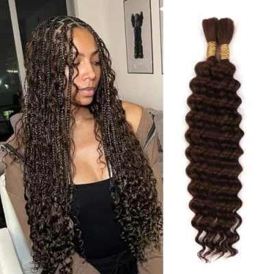 Image of Boho Braids Human Hair Extensions 100g 2 Bundles No Weft Braiding For Knotless Wet and Wavy Deep Wave Bulk Women (4#, 20 Inch(50g/Bundle x2))