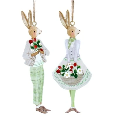 Image of Gisela Graham Strawberry Bunny Girl &amp; Boy Easter Decorations set of two