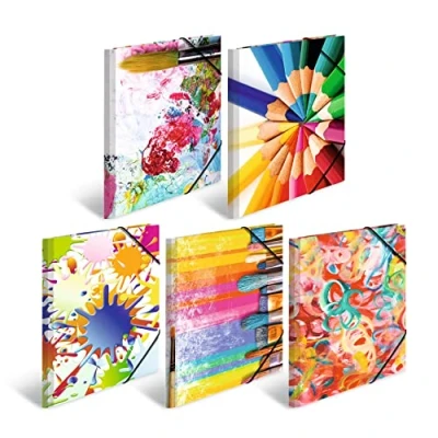 Image of HERMA Collector&#039;s Folders A4 Art Set, Pack of 10, Children&#039;s Cardboard Corner Folder with Design Motif, Elastic Band, Inner Flaps and Print for Boys Girls