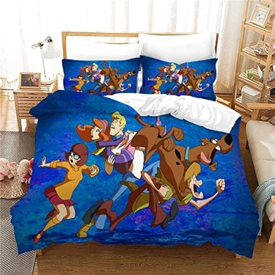 Image of NICHIYO Scooby DOO Bed Linen Set Duvet Cover and Pillowcase, Microfibre, 3D Digital Print Three Piece Bedding (Duvet + Pillowcases) (27, Doubie 200 x cm)
