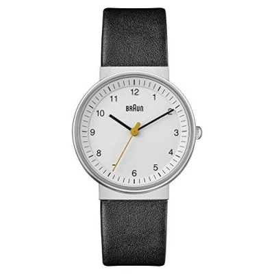 Image of Braun Womens 3 Hand Analogue Quartz Watch, White Dial and Black Leather Strap, 33mm Stainless Steel Case, Model BN0031WHBKL.