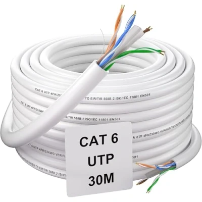 Image of Soibke 30m Ethernet Cable Cat 6, Internet Weatherproof LAN High Speed Network Gigabit Extra Long RJ45 UTP 23AWG Installation White Wlan