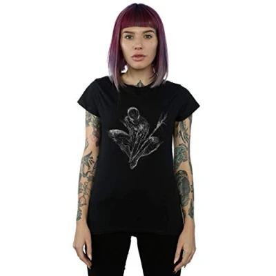 Image of Marvel Women&#039;s Spider Man Web Crouch T Shirt Black Large