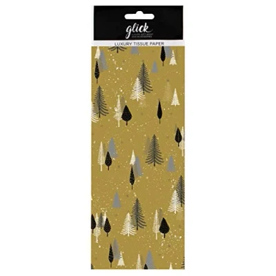 Image of Contemporary Christmas Tree Gold Tissue Paper Gift Wrap Pack of 4