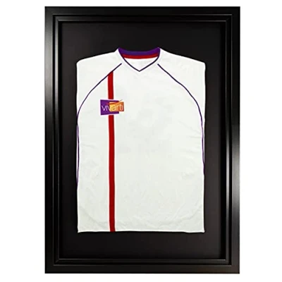Image of Vivarti DIY Junior Standard Sports Shirt Display Frame for Football Shirt, Rugby Band T Shadow Box 50 x 70cm Black Frame, Inner Backing Card