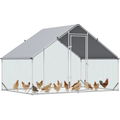 Image of PawHut Chicken Run Galvanised Walk in Coop Hen Poultry House Cage Rabbit Hutch Pet Playpen Garden W/Water Resist Cover, 3 x 2 2m