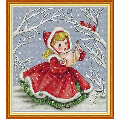 Image of Awesocrafts Cross Stitch Kits, Read Aloud to The Birds Girl Christmas Easy Patterns Stitching Embroidery Kit Supplies, Counted Options for Adults Beginners Kids (Read Girl, Counted)