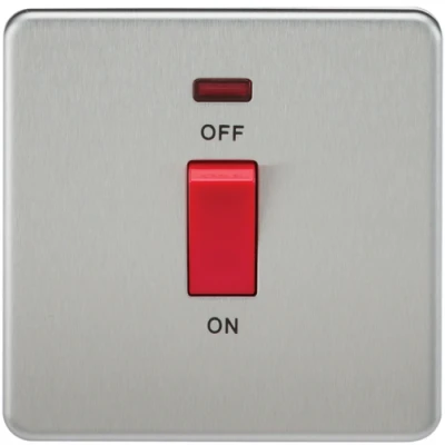 Image of KnightsBridge 45A 1G DP 230V Screwless Brushed Chrome Switch With Neon