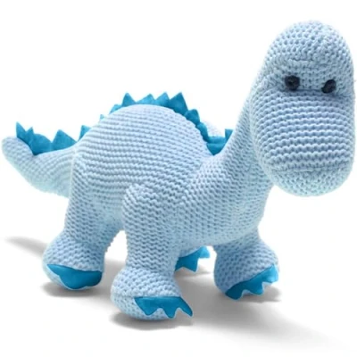 Image of Best Years Knitted Organic Cotton Pastel Blue Diplodocus Dinosaur Baby Rattle