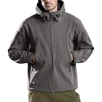 Image of FREE SOLDIER Mens Winter Waterproof Tactical Military Jackets Outdoor Softshell Jacket Fleece Lining Hunting Coat with Hood (Grey,M)