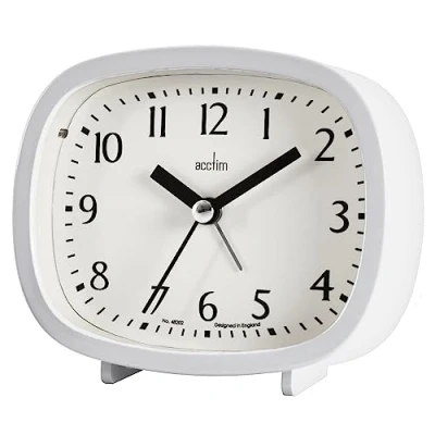Image of Acctim Hilda Analogue Alarm Clock Non Ticking Sweep Crescendo Backlight Contemporary White