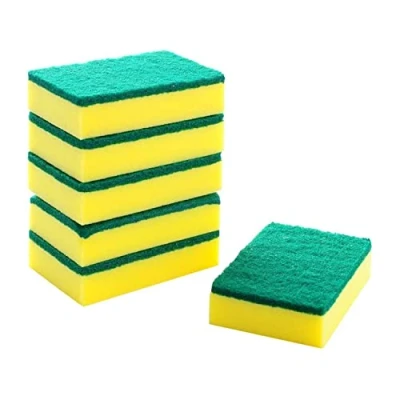 Image of HOMESmith Large Heavy Duty Scrub Sponge Dual Sided Dish Washing &amp; Cleaning Scourer Absorbent, Non Scratch, Reusable Pack of 6,Yellow Green