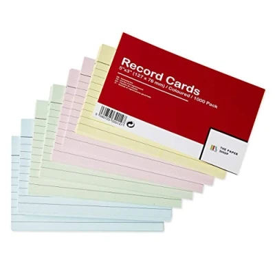 Image of [1000 Pack] Revision Cards 5x3 Coloured Record FlashCards Ruled (5&quot;x 3&quot;) 127mm x 76mm Blank Flash Index