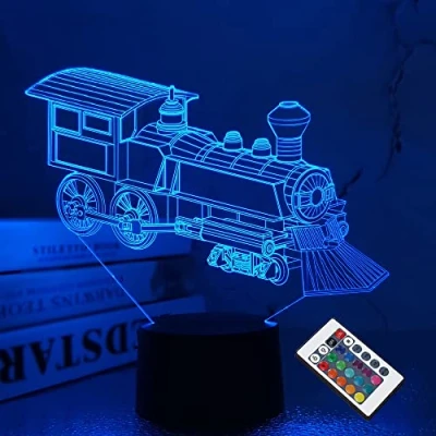 Image of Train Night Light, 3D Illusion Lamp for Kids, 16 Colors Changing with Remote Control Dim Function, Creative Birthday Xmas Gifts Kids Boys Bedroom Decor …