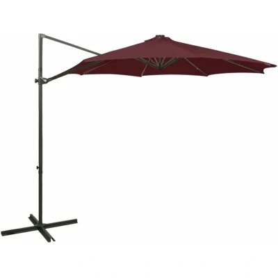 Image of vidaXL Cantilever Garden Parasol with Pole and LED Lights Bordeaux Red 300 cm
