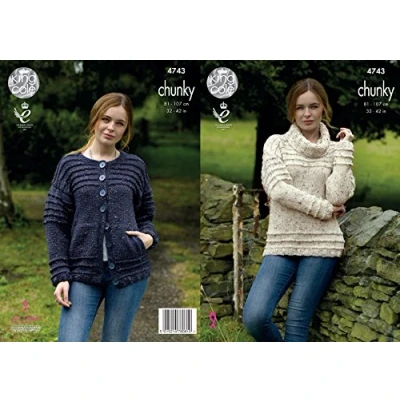 Image of King Cole 4743 Knitting Pattern Womens Sweater and Cardigan in Chunky Tweed