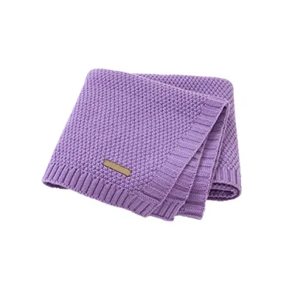 Image of Odot Baby Soft Knit Pure Blanket for Boys and Girls, Toddler Warm Swaddle Sleeping Square Throw Blankets Knitted Unisex Patterns Pram Cot Bed Textured Sleep (80x100cm,Purple)