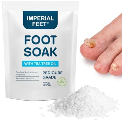 Image of Pedicure Quality Foot Soak with Tea Tree Oil &amp; Epsom Salt Helps Treat Nail Fungus Athletes Anti Fungal Treatment Moisturiser Deodorizer Feet Exfoliating