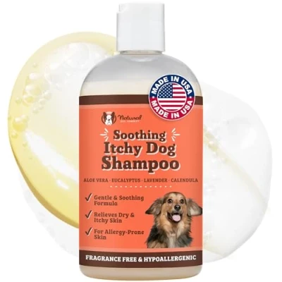 Image of Natural Dog Company Itchy Shampoo for Allergies and Itching, Cleans, Hydrates Relieves Discomfort from Dry Irritated Skin, Hypoallergenic, All Ingredients, 12oz Bottle