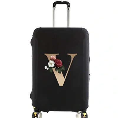 Image of Initial Letter Printed Design Travel Trolley Case Cover Protector Washable Suitcase Luggage Storage Covers for 18 28 inch (XL (29 32 Luggage), gold V)