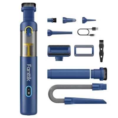 Image of Fanttik Slim V8 Apex Car Vacuum, 19000PA High Power, 4 in 1 Portable Mini 2.5H Type C Fast Charge, Up to 40 Mins Runtime, RobustClean™ Handheld Vacuum for Car, Home, Keyboard Cleaning, Blue