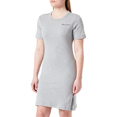 Image of Champion Women&#039;s Legacy American Classics Soft Cotton 1x1 Rib Small Logo Slim Dress, Light Melange Grey, XS