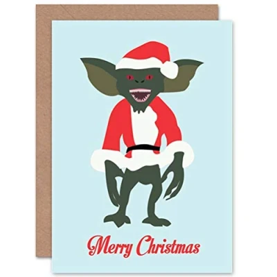 Image of Wee Blue Coo CARD CHRISTMAS XMAS MERRY GREMLIN SANTA FUN PRESENT GIFT