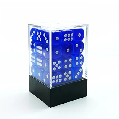 Image of Bescon 12mm 6 Sided Dice 36 in Brick Box,12mm Six Die (36) Block of Dice, Translucent Royal Blue With White Pips