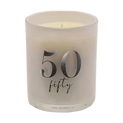Image of 50th Birthday Champagne Scented Glass Candle with Silver Detail 50