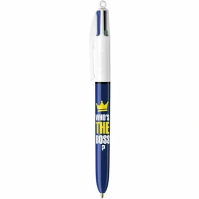 Image of Bic 4 Colours Messages Ballpoint Pens Medium Point (1mm) Who&#039;s The Boss Design, Box of 12