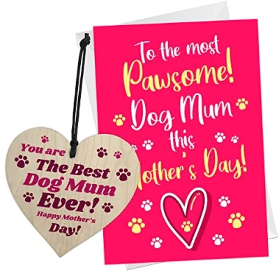 Image of RED OCEAN Mothers Day Card And Heart Gift From The Dog For Mum Gifts Mother&#039;s Funny Daughter Son