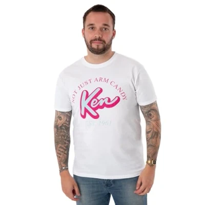 Image of Barbie Mens T Shirt White Ken Not Just Arm Candy Graphic Tee for Adults Short Sleeve Comfortable &amp; Fashionable Top Men Lightweight Novelty Movie Crewneck Merchandise Gift Him