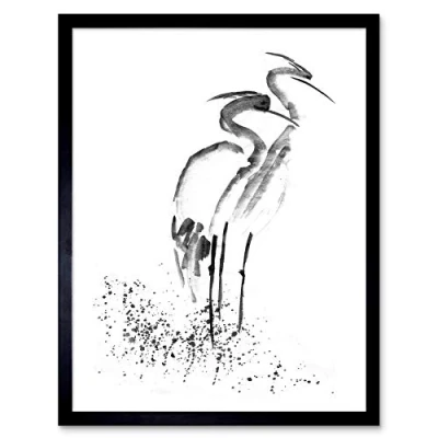 Image of Wee Blue Coo Heron K Drawing Art Print Framed Poster Wall Decor 12X16 Inch