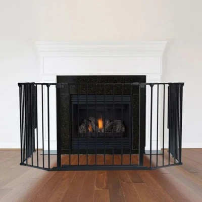 Image of Safetots Multi Panel Fire Surround, 82cm Deep x 104cm Wide, Black, 70cm Tall, Child and Pet Safety, Baby Toddler Guard, Safety Barrier for Fireplaces, Easy Installation