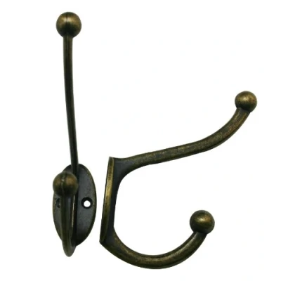 Image of Wuuycoky Antique Brass Double Hook Hat And Robe Coat Hanger With Screws Pack of 10
