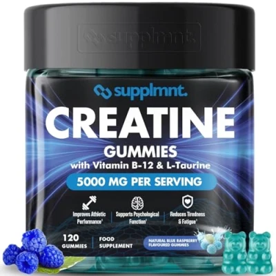 Image of Creatine 120 Gummies Max 5000mg for Men and Women Monohydrate Plus B12 L Taurine Chewable Gummies, (1 Month Supply) (One Size, Blue Raspberry)