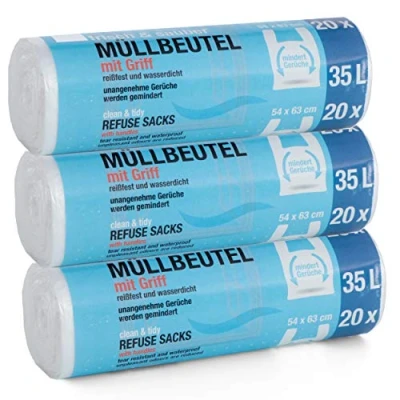Image of 3 x 20 pieces bin liners 35 L Premiumline particularly tear resistant and waterproof with carry handle.