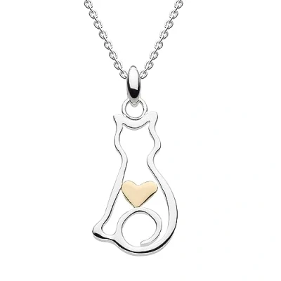 Image of Dew Sterling Silver Cat with Gold Heart Necklace