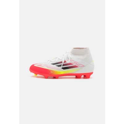 Image of adidas Performance F50 League MID Unisex Moulded stud football boots for kids, Size: 10K, Footwear white/core black/solar yellow Textile/synthetics