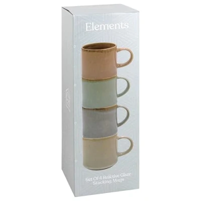 Image of Lesser &amp; Pavey Elements Stone Glaze Stacking Set of 4 Mug in Neutral Tones Dark, Light or Mottle (Light)