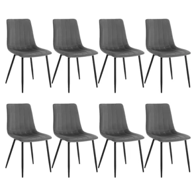 Image of Klihome Dining Chairs Set of 8 Kitchen Wide Padded Velvet Living Room Upholstered Seat with Backrest, Metal Legs, Comfy for Room, Bedroom, Lounge, Dark Grey