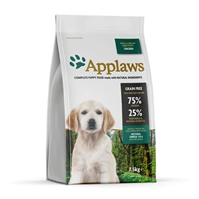 Image of Applaws Complete and Grain Free Dry Puppy Food for Medium Small Dogs, Chicken, 7.5 kg (Pack of 1)