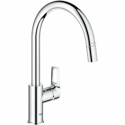 Image of GROHE Start Loop QuickFix Extendable Kitchen Mixer Tap with Pull Out Function (High C spout, 360 Swivel Area, 28 mm Ceramic Cartridge, Tail 3/8 Inch, High Pressure), Size 357 mm, Chrome, 30556000