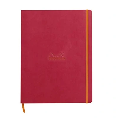 Image of RHODIA 117712C Raspberry Flexible Notebook A4+ Lined 160 Detachable Pages 90g Ivory Clairefontaine Paper Bookmark, Elastic Closure Faux Leather Cover Rhodiarama Collection